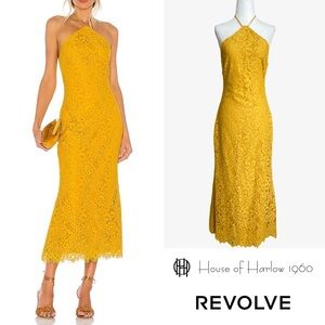 REVOLVE Yellow Lace Halter Dress